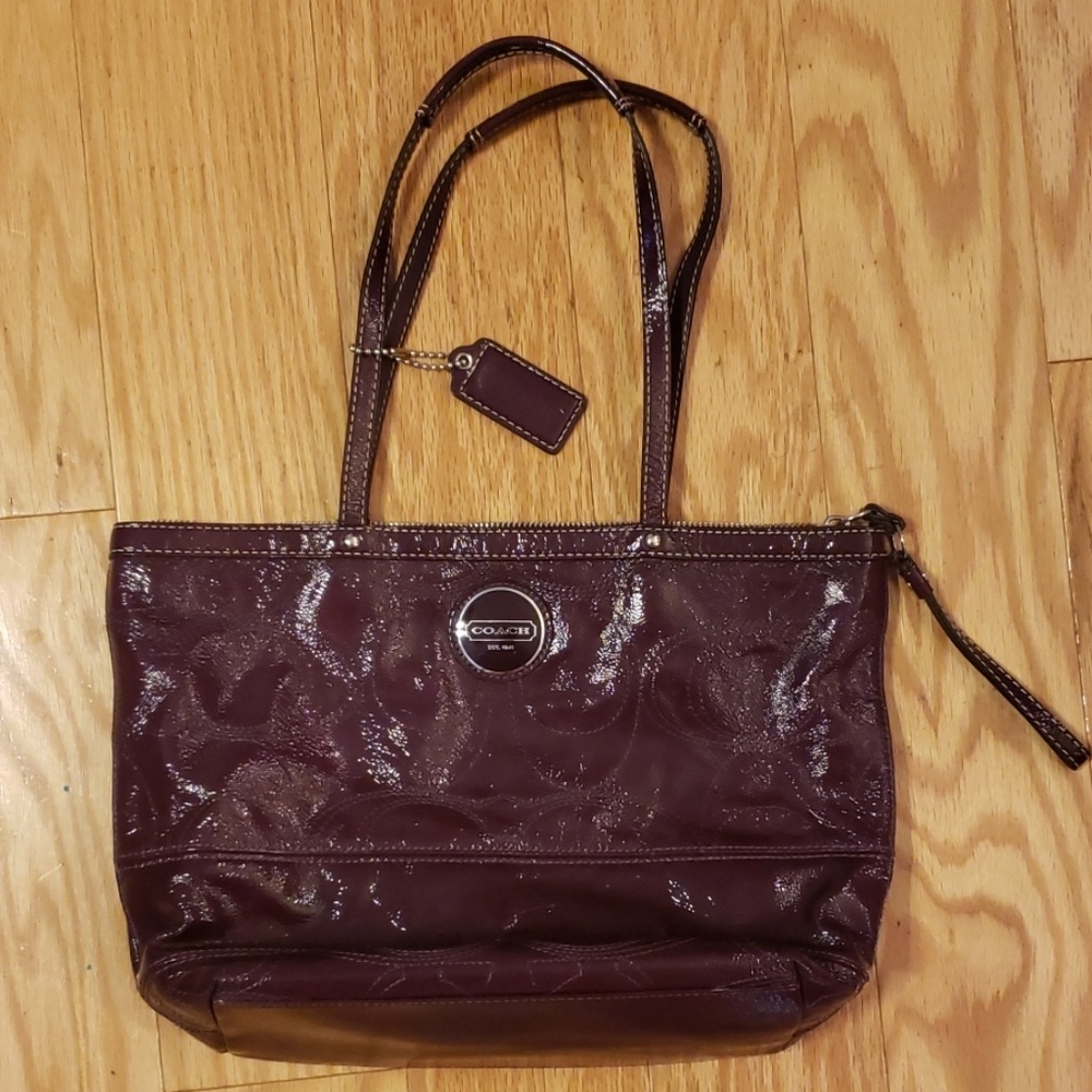Coach Purple Signature Leather Tote Bag
